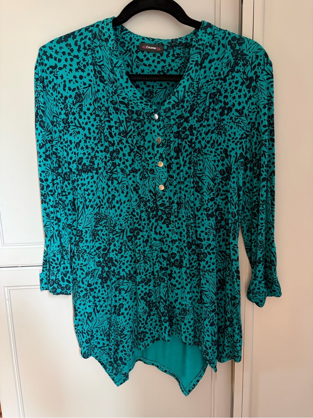 Cocomo Teal Floral Print Henley Tunic